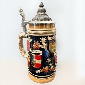Handarbeit Vintage Beer Stein Austria Coat Of Arms Ceramic Pewter Lid Beer Mug
